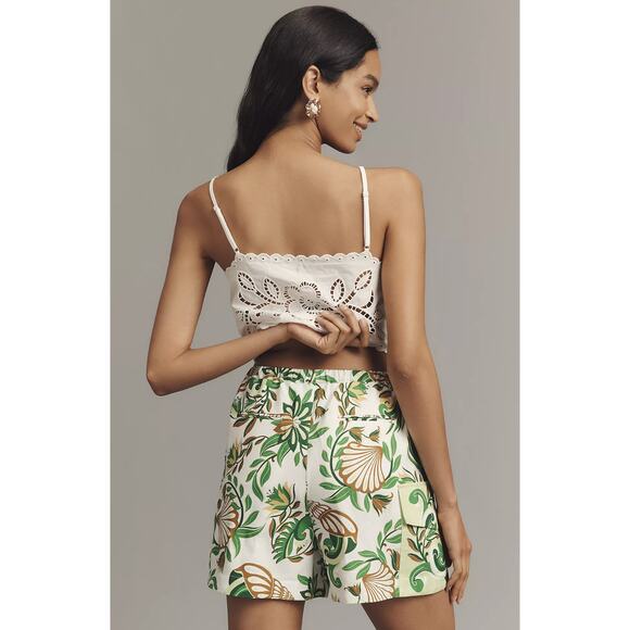 FARM RIO NWT Tie Front Green Printed Shells Cargo Shorts Size Medium - Picture 3 of 9